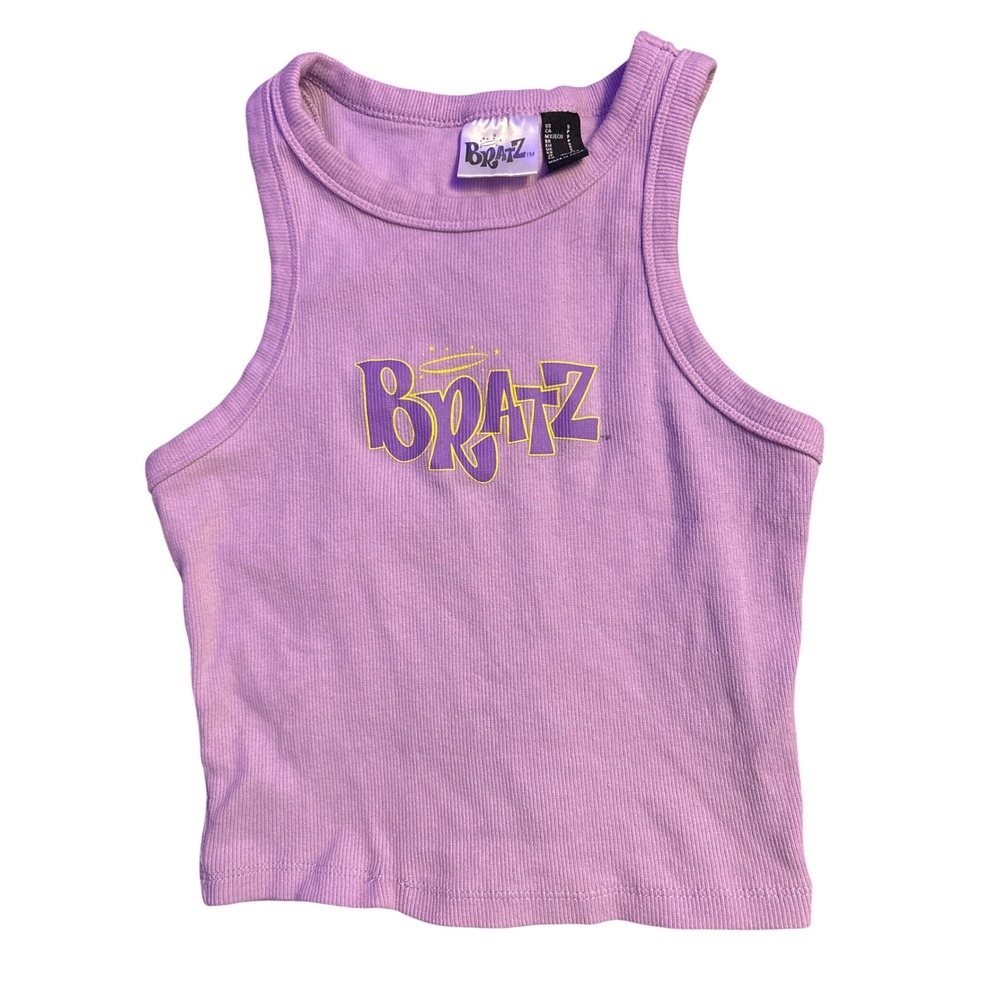 Bratz Purple Ribbed Logo Crop Tank Top Y2K Doll Graphic Women's Size S